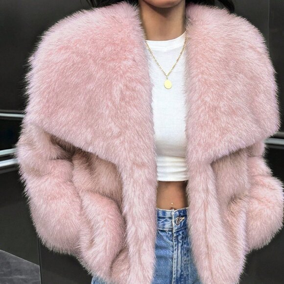 Pink Casual Women's Fluffy Jacket - Picture 3 of 6